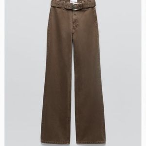 Zara brown flare jeans with Western-style belt, size 6